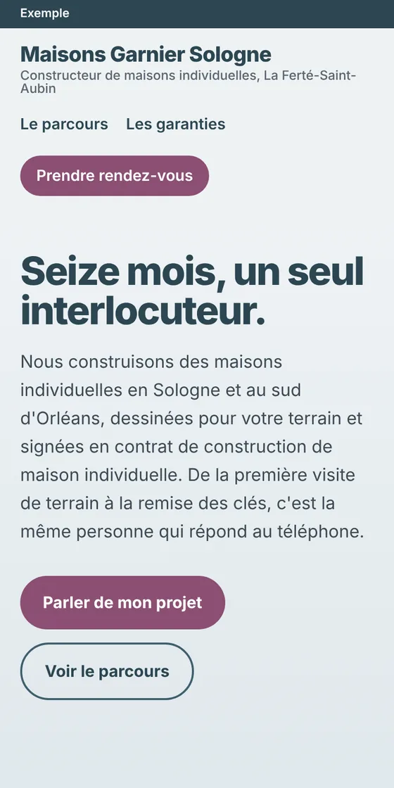Site de Maisons Garnier, vu sur un téléphone